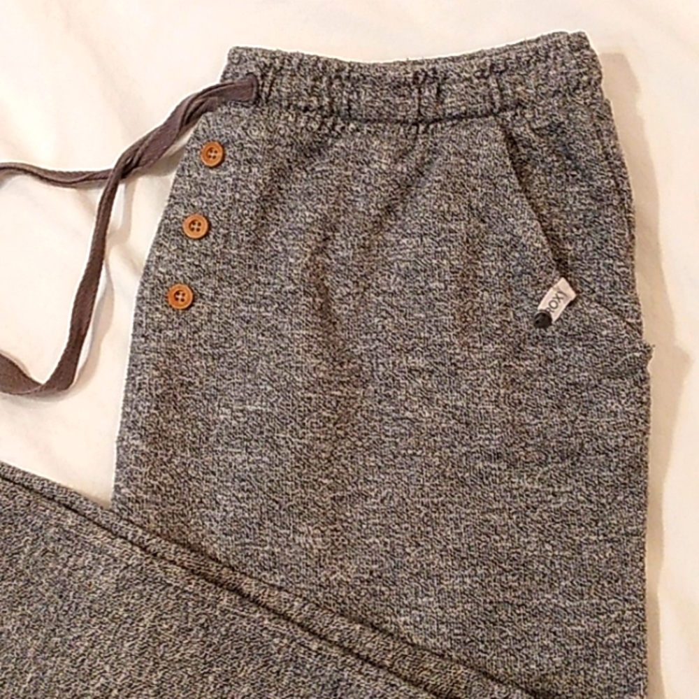 ROXY BUTTON FRONT ROLLED CUFF HEATHER GRAY COMFY PANTS - Picture 2 of 6